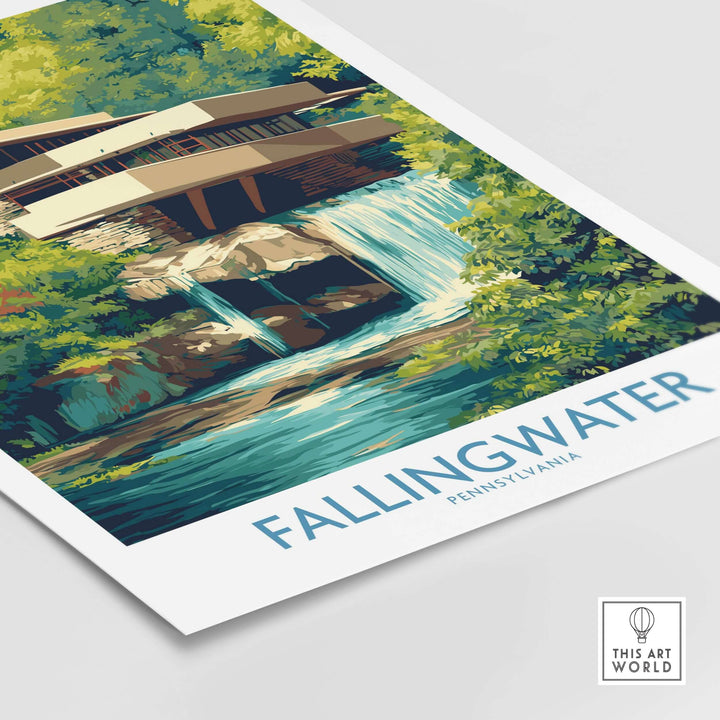 Fallingwater Frank Lloyd Wright Art Print | Pennsylvania Architecture Poster featuring a detailed illustration of the iconic building.