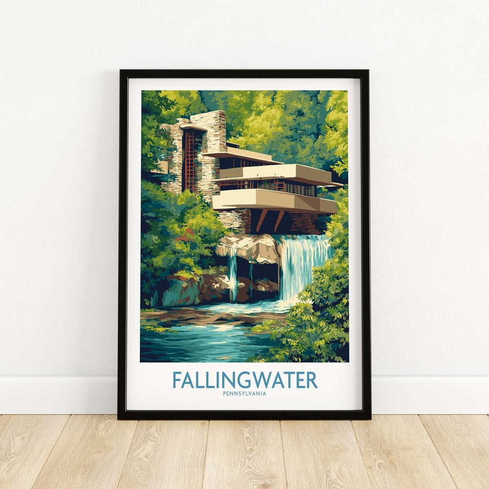 Fallingwater Frank Lloyd Wright Art Print | Pennsylvania Architecture Poster showcasing nature and design harmony.