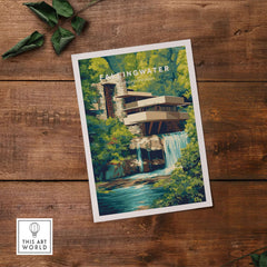 Fallingwater Mid-Century Modern House Print | Iconic Waterfall Poster featuring a beautiful architectural design.