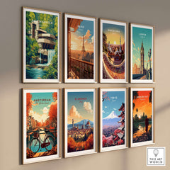 Fallingwater Mid-Century Modern House Print | Iconic Waterfall Poster showcased in a gallery wall with other iconic city prints.