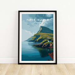 Faroe Islands Art Print | Denmark Poster showcasing dramatic coastal scenery and lush landscapes in a stylish frame.