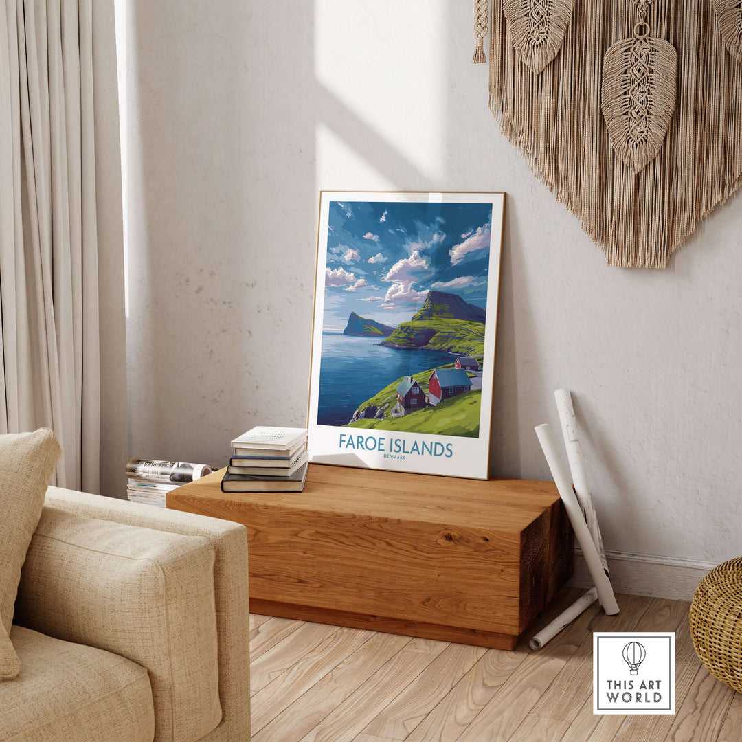 Faroe Islands Art Print | Denmark Poster showcasing stunning natural landscapes in a cozy living space.