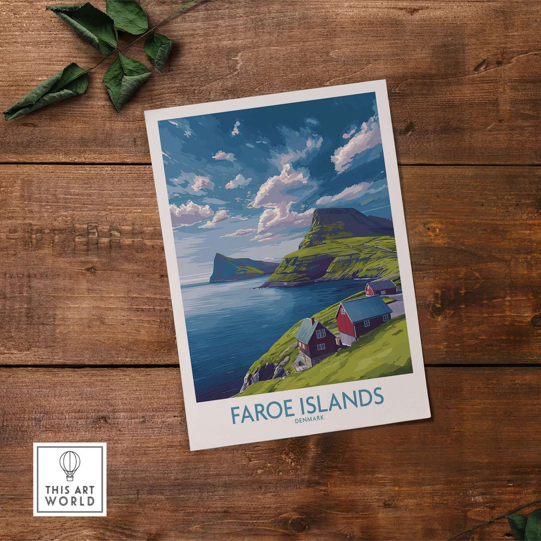 Faroe Islands Art Print | Denmark Poster showcasing dramatic landscapes and serene scenery of the Faroe Islands.