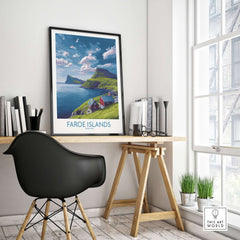 Faroe Islands Art Print | Denmark Poster showcasing dramatic landscapes in a modern home setting.