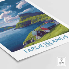 Faroe Islands Art Print | Denmark Poster showcasing stunning landscape and colorful houses by the water.
