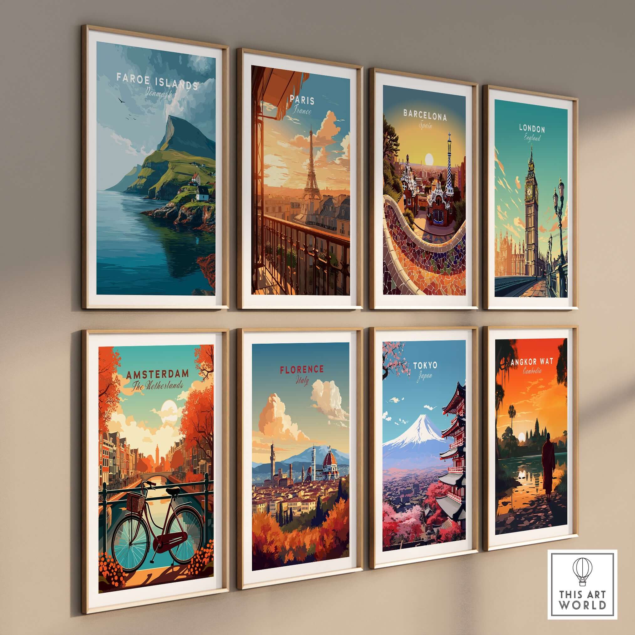 Faroe Islands Art Print | Denmark Poster displayed among other city art prints on a wall.