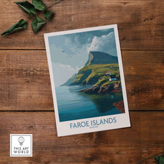 Faroe Islands Print | Dramatic Cliffs Travel Poster showcasing scenic cliffs and coastal beauty.