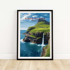 Faroe Islands Gásadalur Waterfall View Print | Nordic Nature Wall Decor showcasing dramatic landscape and waterfall.