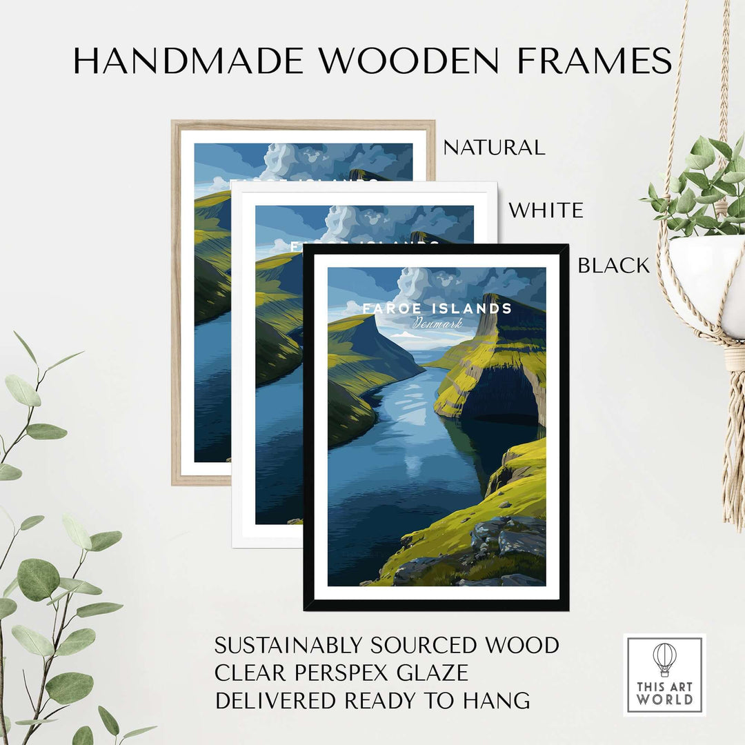 Faroe Islands Vertical Cliffs Canyon Print | Nordic Wild Nature Decor framed in handmade wood frames.
