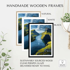 Faroe Islands Vertical Cliffs Canyon Print | Nordic Wild Nature Decor framed in natural, white, and black handmade wooden frames.