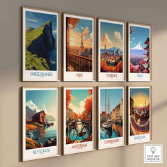 Faroe Islands Art Print | High Cliffs Travel Poster showcased among iconic city travel posters.