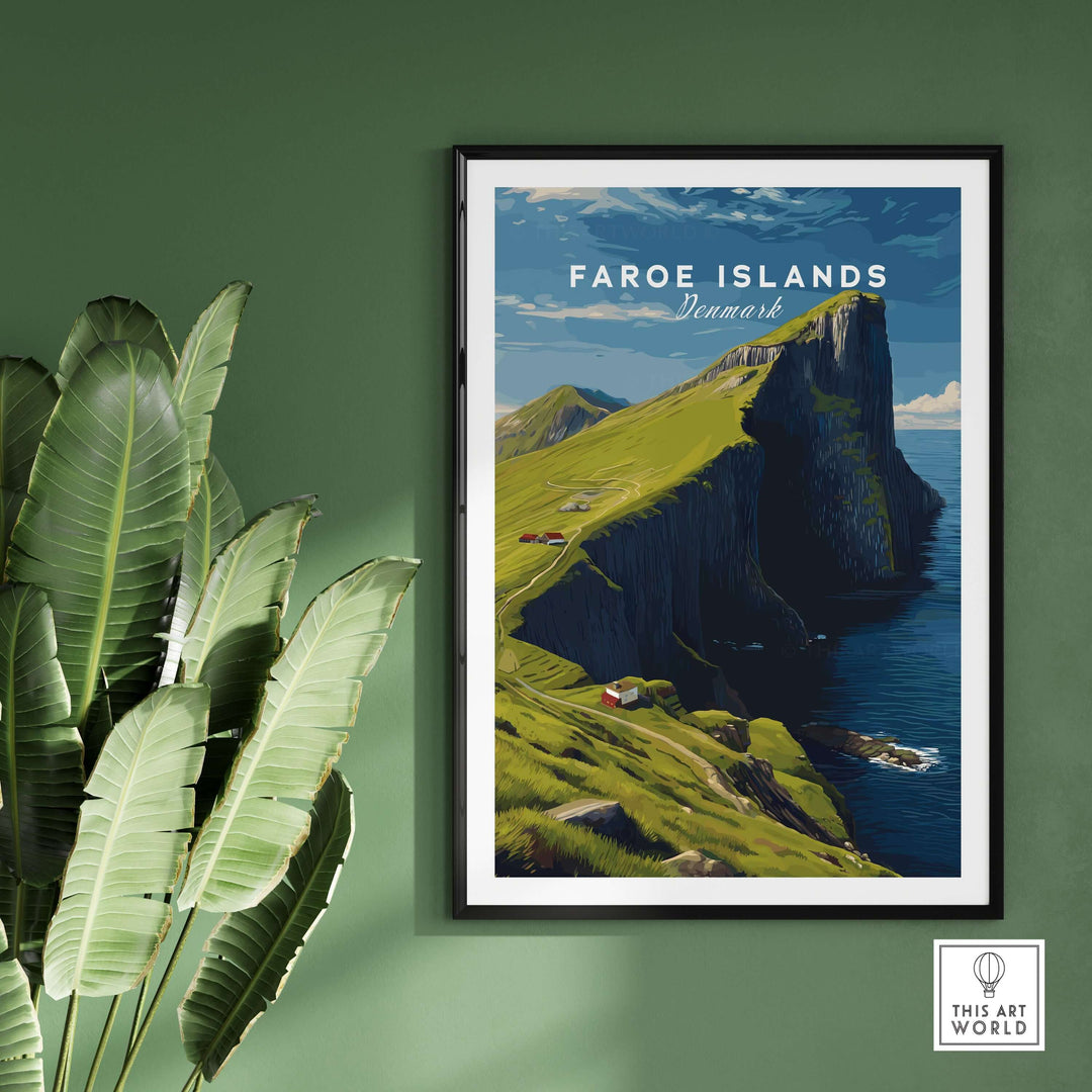 Faroe Islands Kalsoy Dramatic Scenery Print | Nordic Adventure Wall Art framed print of rugged cliffs and ocean.