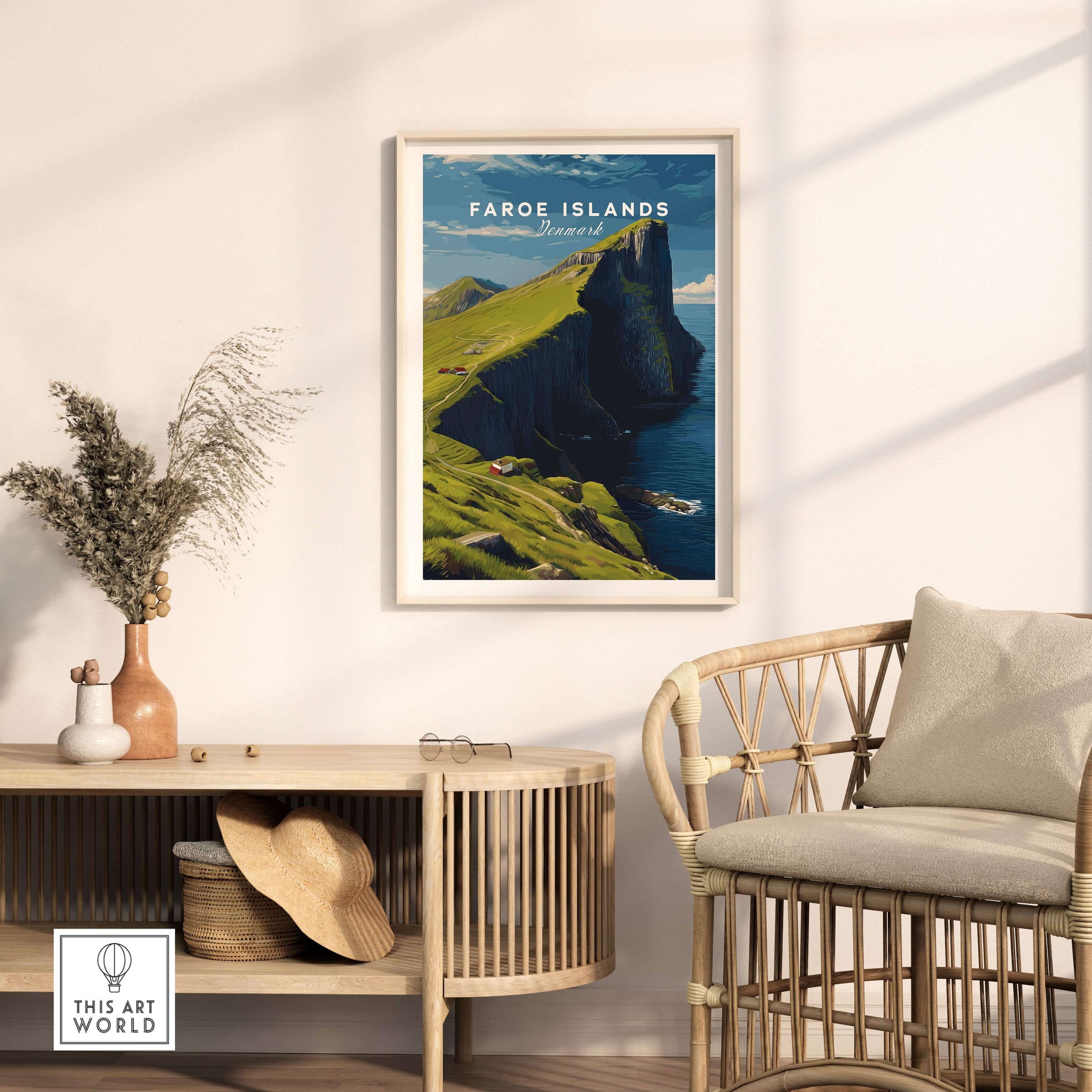 Faroe Islands Kalsoy Dramatic Scenery Print | Nordic Adventure Wall Art displayed in a cozy home setting with natural decor.
