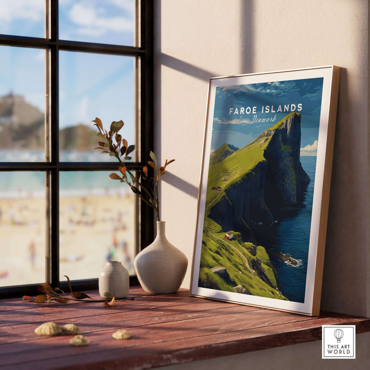 Faroe Islands Kalsoy Dramatic Scenery Print | Nordic Adventure Wall Art displayed in a cozy interior with natural light.