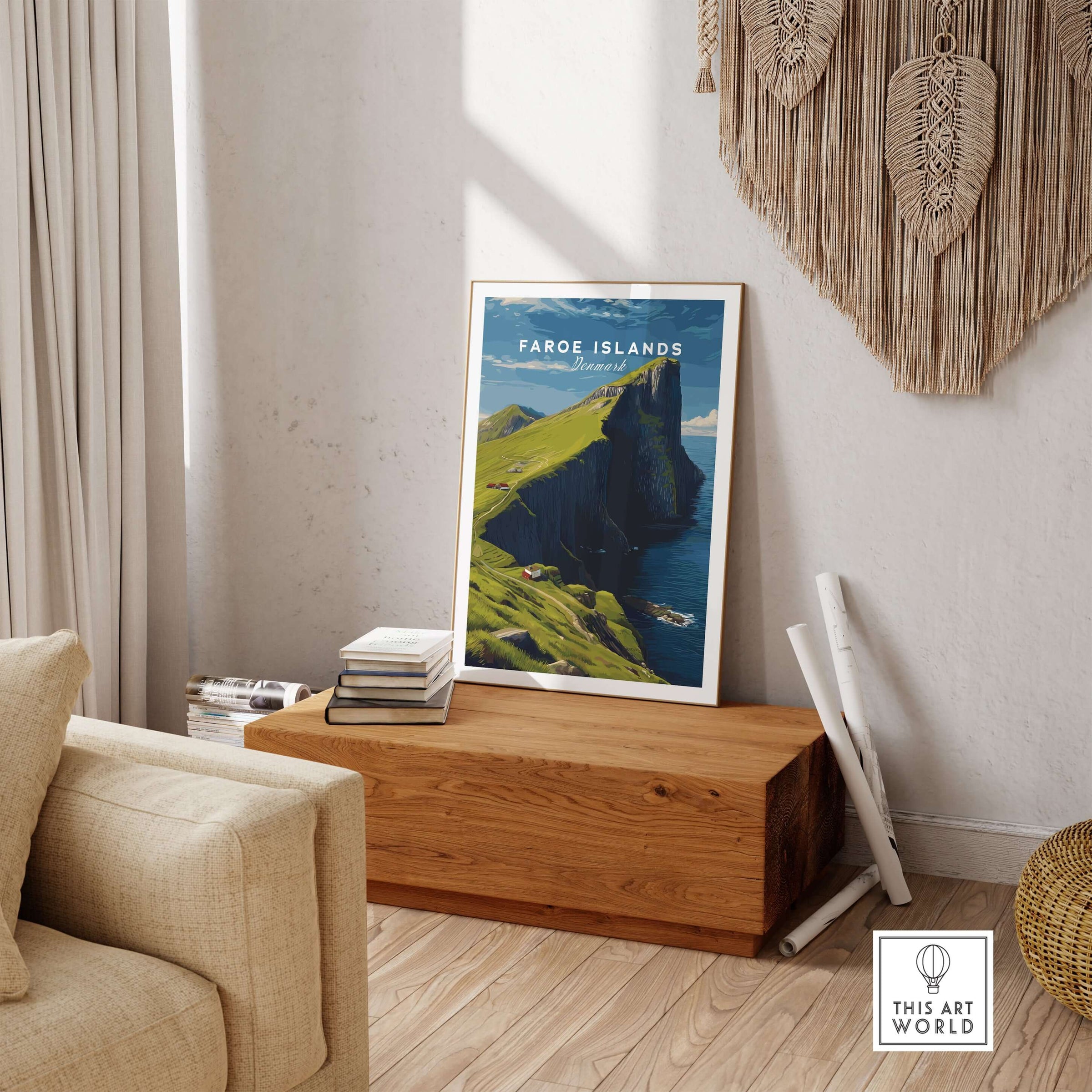 Faroe Islands Kalsoy Dramatic Scenery Print | Nordic Adventure Wall Art displayed in a cozy living room setting.