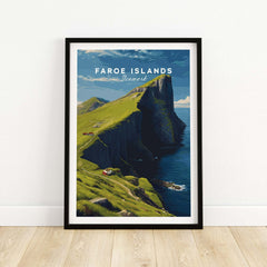 Faroe Islands Kalsoy Dramatic Scenery Print | Nordic Adventure Wall Art showcasing cliffs and ocean in vibrant colors.