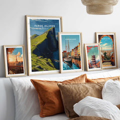 Faroe Islands Kalsoy Dramatic Scenery Print | Nordic Adventure Wall Art displayed in a stylish home interior with other prints.