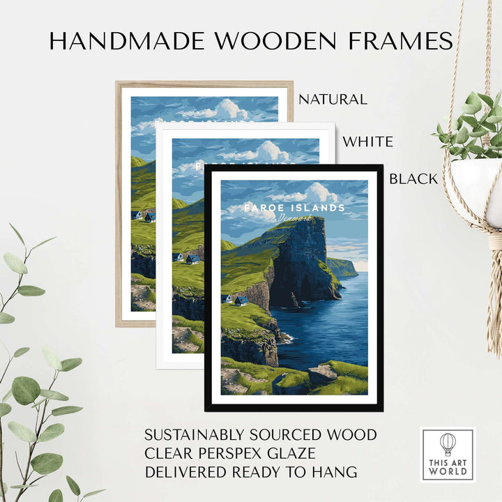 Faroe Islands North Atlantic Sea View Print | Nordic Nature Wall Decor displayed in handmade wooden frames.