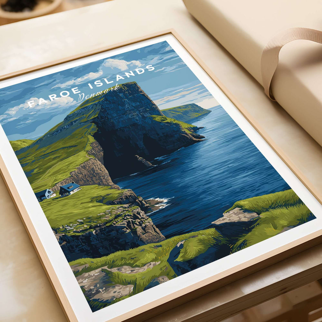 Faroe Islands North Atlantic Sea View Print | Nordic Nature Wall Decor showcasing coastal cliffs and sea.