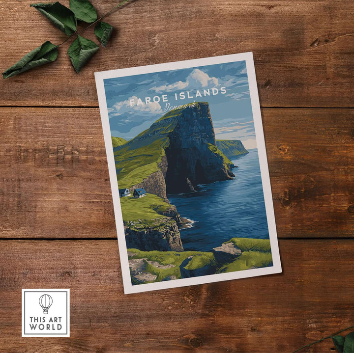 Faroe Islands North Atlantic Sea View Print | Nordic Nature Wall Decor showcasing dramatic coastal cliffs.