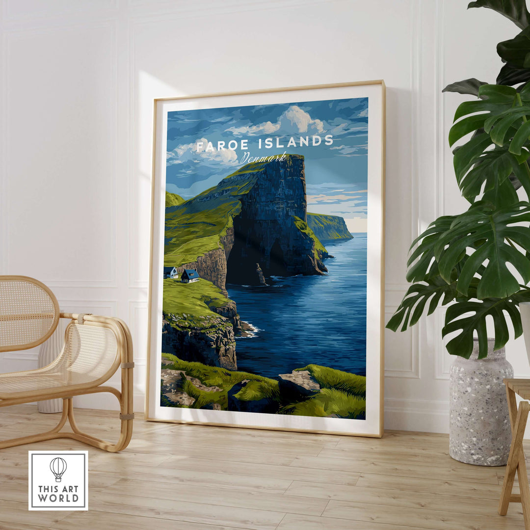 Faroe Islands North Atlantic Sea View Print | Nordic Nature Wall Decor showcasing stunning coastal cliffs and ocean.