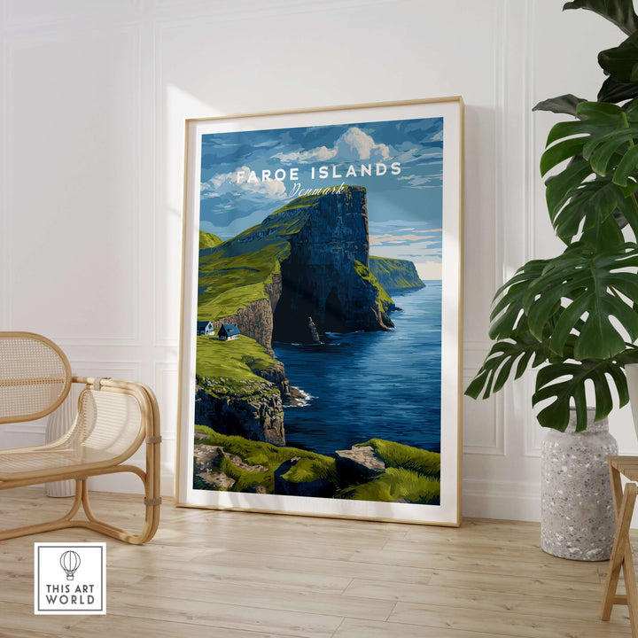 Faroe Islands North Atlantic Sea View Print | Nordic Nature Wall Decor showcasing stunning coastal cliffs and ocean.