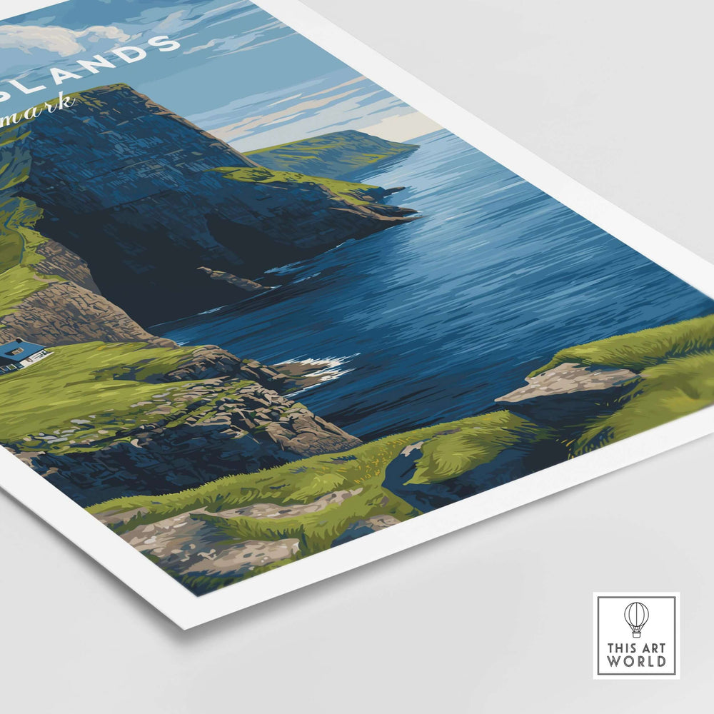 Faroe Islands North Atlantic Sea View Print | Nordic Nature Wall Decor showcasing coastal cliffs and the sea.