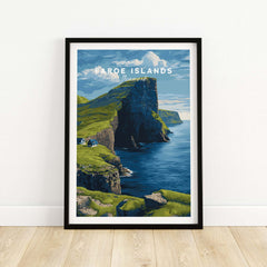 Faroe Islands North Atlantic Sea View Print | Nordic Nature Wall Decor featuring dramatic cliffs and sea.