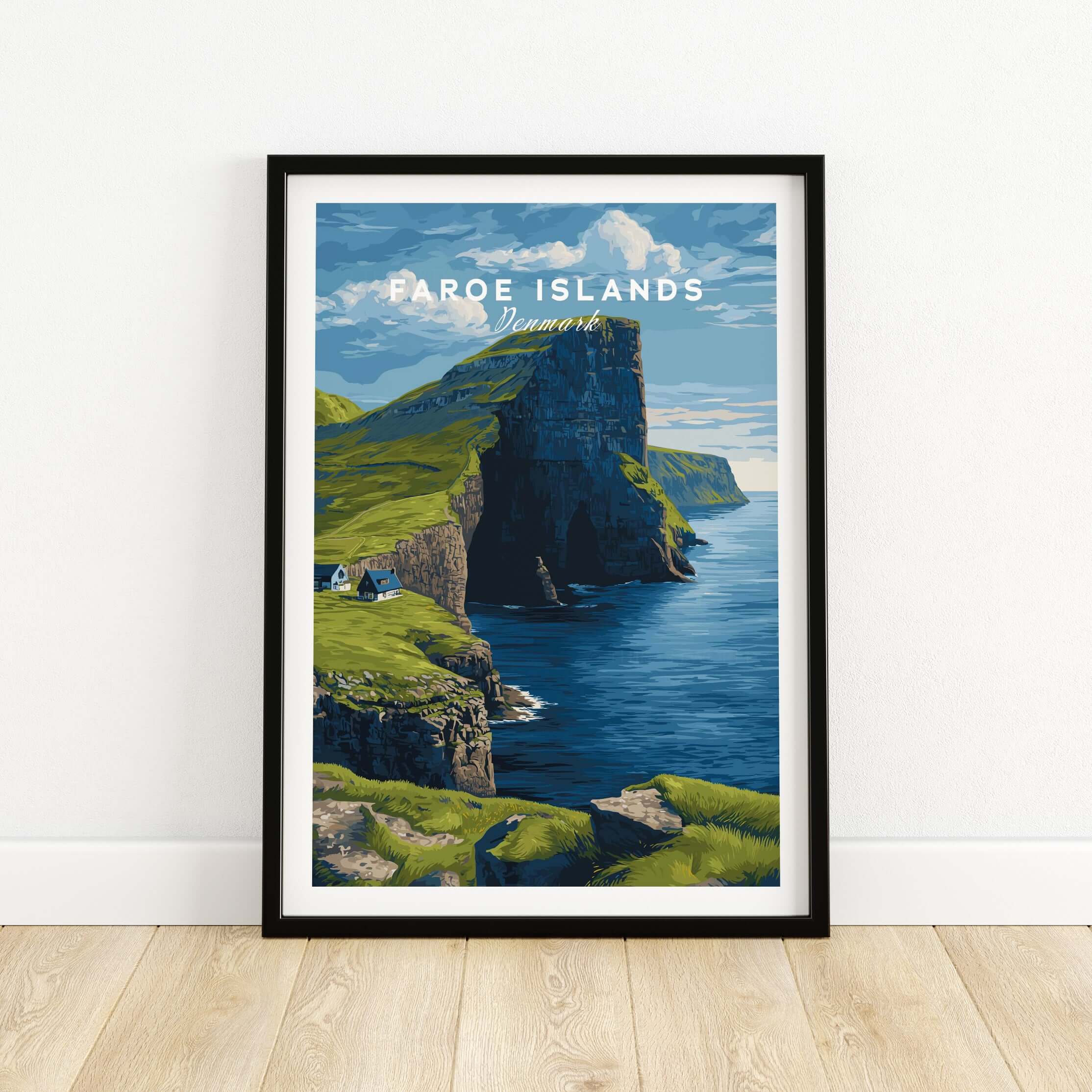 Faroe Islands North Atlantic Sea View Print | Nordic Nature Wall Decor featuring dramatic cliffs and sea.