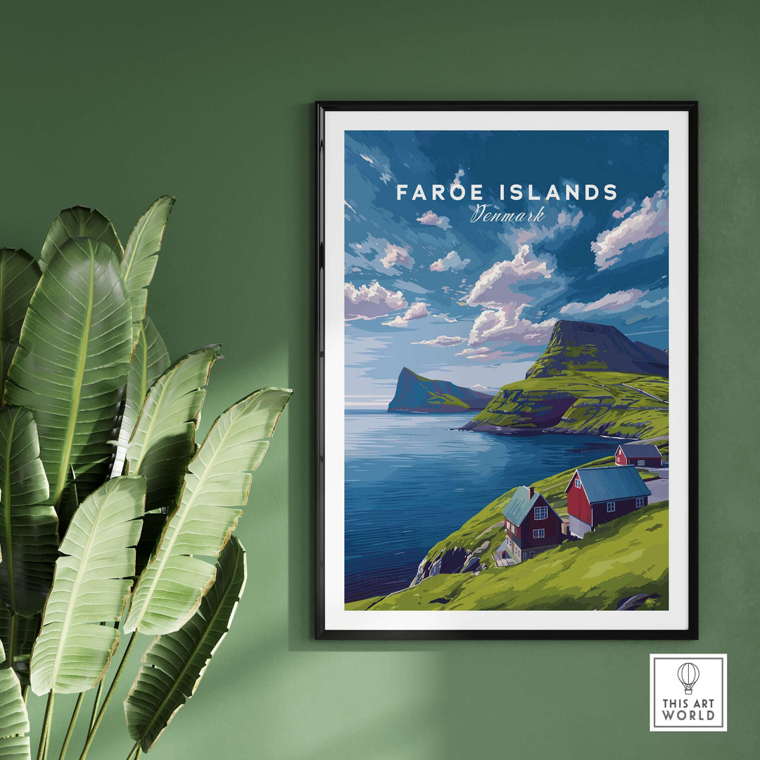 Faroe Islands Print | North Atlantic Travel Wall Art showcasing scenic coastal landscape and colorful houses.