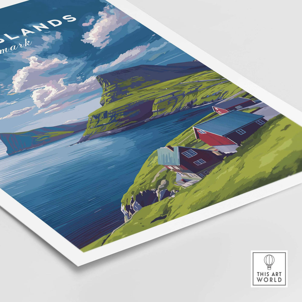 Faroe Islands Print | North Atlantic Travel Wall Art showcasing stunning landscapes and vibrant homes by the sea.