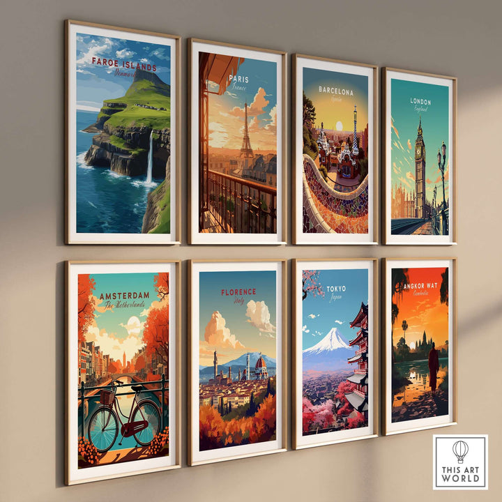 Faroe Islands Gásadalur Waterfall View Print | Nordic Nature Wall Decor showcasing a vibrant landscape collection in framed art.