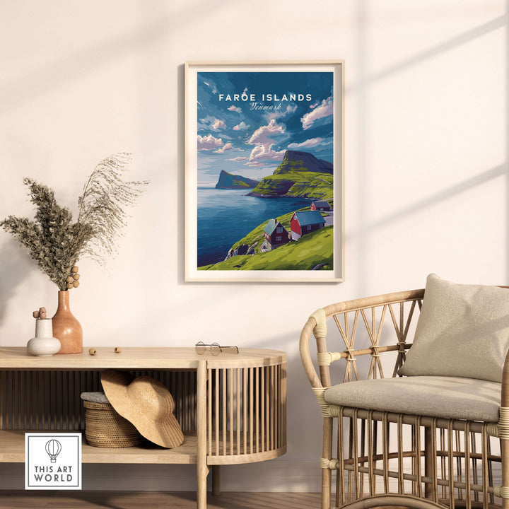 Faroe Islands Print | North Atlantic Travel Wall Art showcasing rugged landscapes and scenic beauty in a stylish setting.