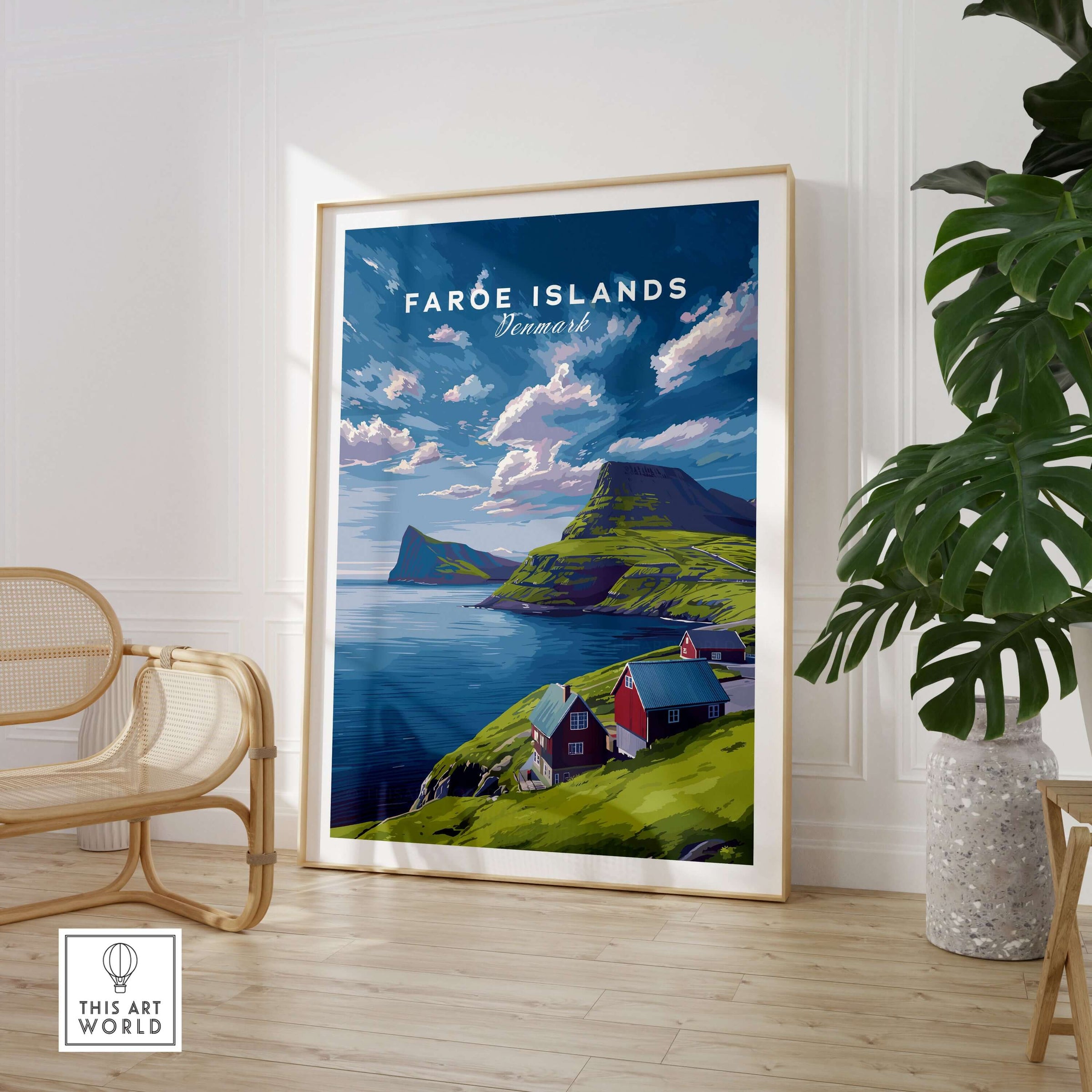 Faroe Islands Print | North Atlantic Travel Wall Art showcasing stunning coastal scenery and vibrant colors.