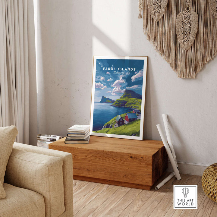 Faroe Islands Print | North Atlantic Travel Wall Art displayed in a cozy living room setting.