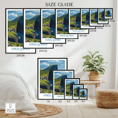 Faroe Islands Vágar Cliffs Art Print | Dramatic Coastal Landscape Poster size guide display