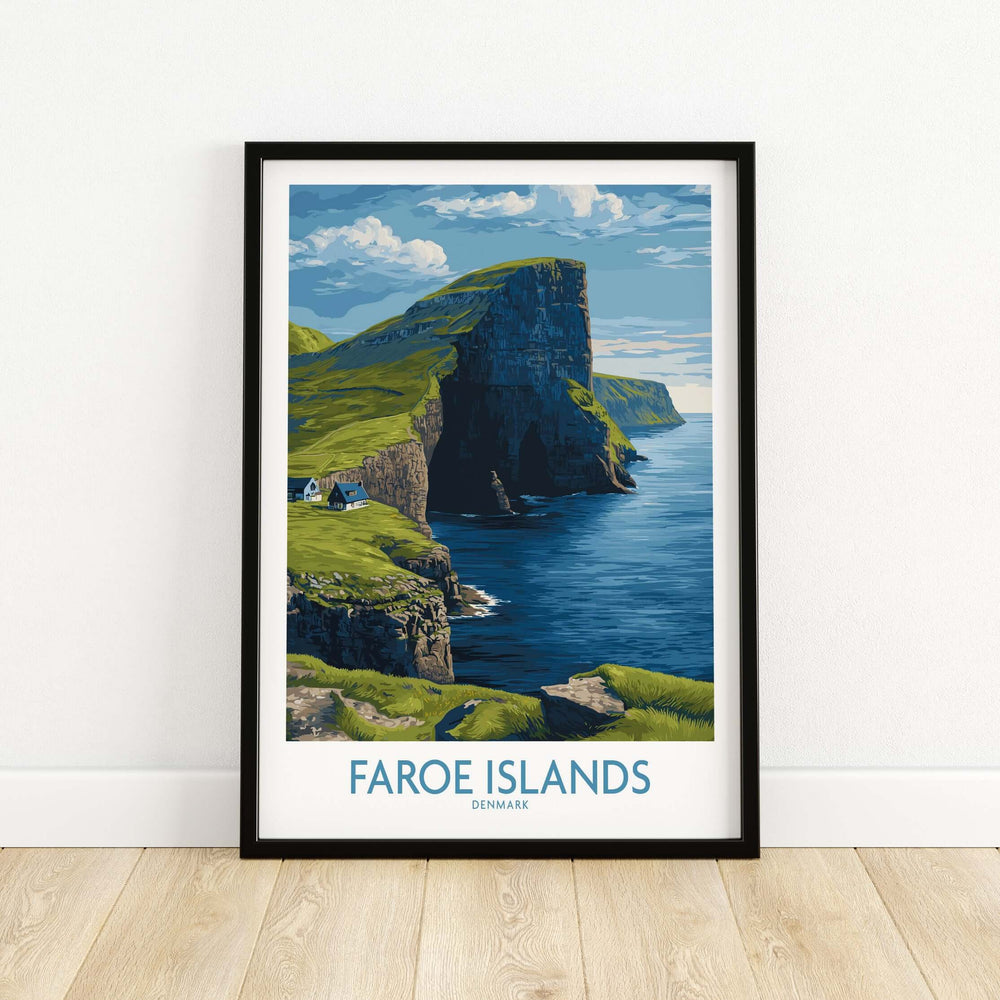 Faroe Islands Vágar Cliffs Art Print | Dramatic Coastal Landscape Poster showcasing stunning cliffs and ocean scenery.
