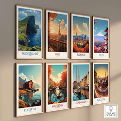 Faroe Islands Vágar Cliffs Art Print | Dramatic Coastal Landscape Poster displayed among travel city art prints.