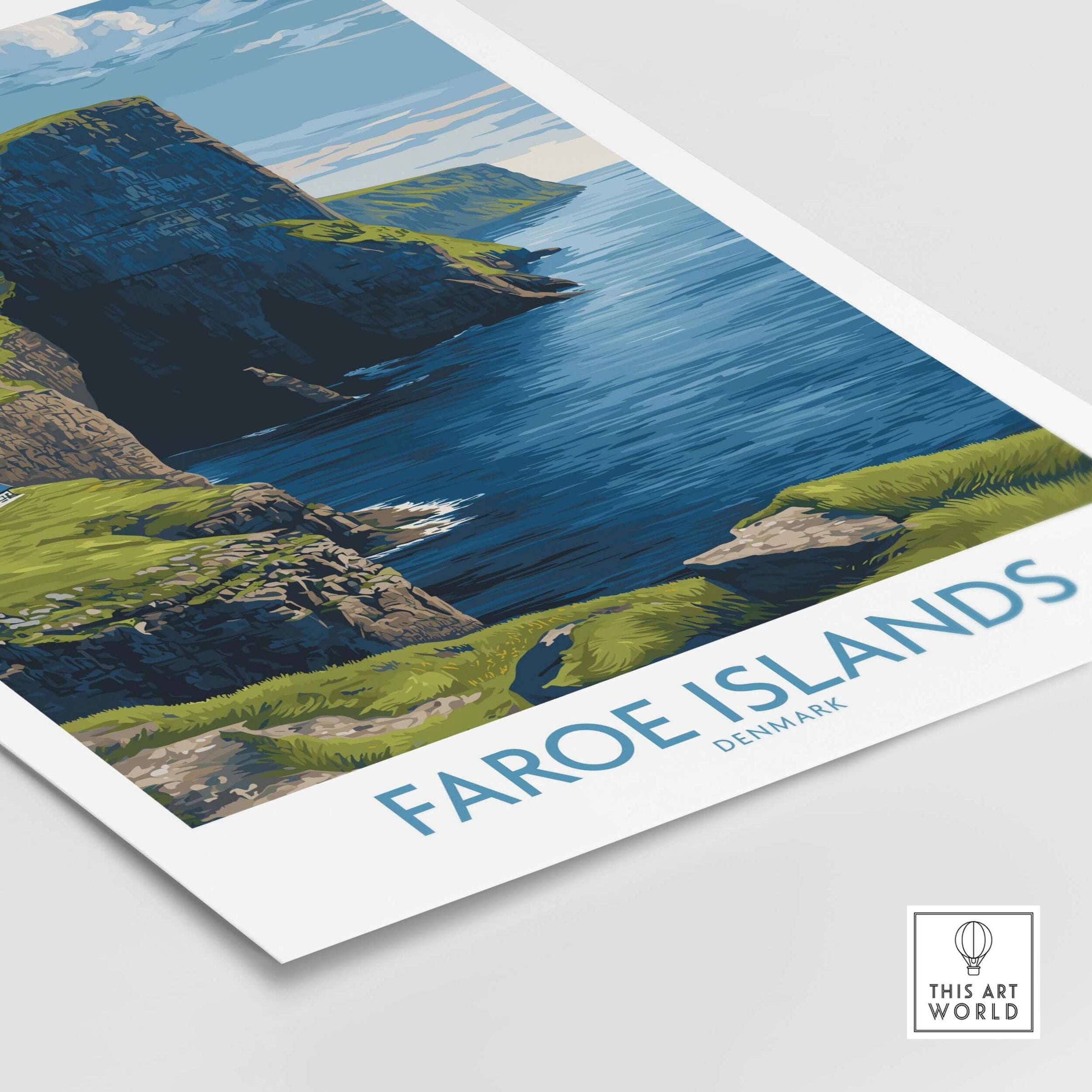 Faroe Islands Vágar Cliffs Art Print | Dramatic Coastal Landscape Poster showcasing stunning cliffs and ocean views.