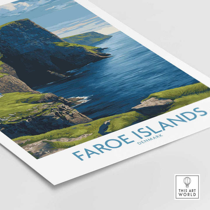 Faroe Islands Vágar Cliffs Art Print | Dramatic Coastal Landscape Poster featuring vibrant cliffs and ocean.