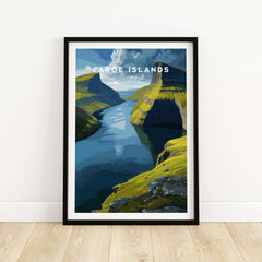 Faroe Islands Vertical Cliffs Canyon Print | Nordic Wild Nature Decor featuring stunning canyon view in a framed design.