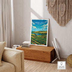 Finger Lakes Poster showcasing vibrant colors and stunning imagery in a home decor setting.