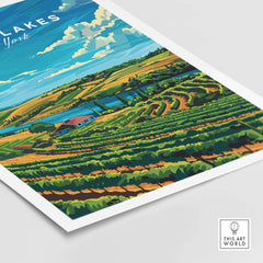 Finger Lakes Poster depicting vibrant vineyards and scenic landscapes of New York's Finger Lakes region.