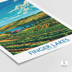 Finger Lakes Poster - Modern showcasing the scenic vineyards and landscape of Finger Lakes, New York.