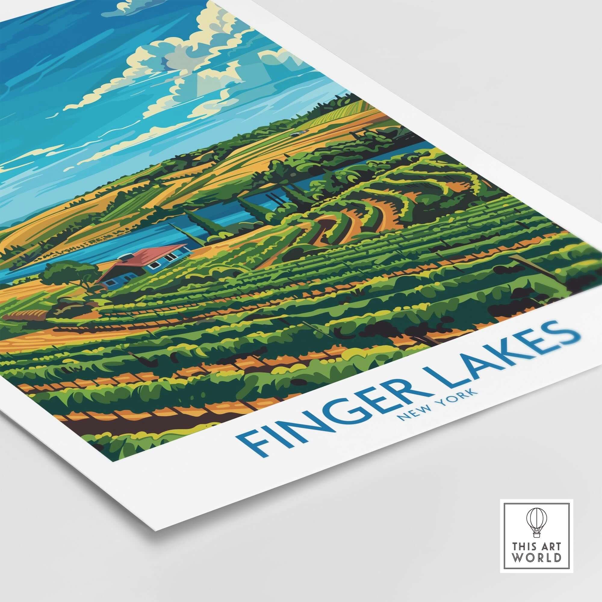 Finger Lakes Poster - Modern showcasing the scenic vineyards and landscape of Finger Lakes, New York.