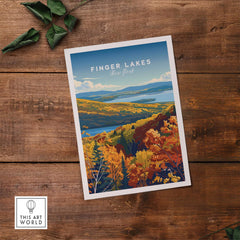 Finger Lakes Poster - New York featuring vibrant autumn scenery and serene waters of the Finger Lakes region.