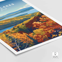 Finger Lakes Poster - New York featuring vibrant autumn landscape and serene lake view, perfect for wall art.