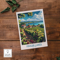 Finger Lakes Poster - Wine Region featuring vineyards and landscapes of New York’s wine country.