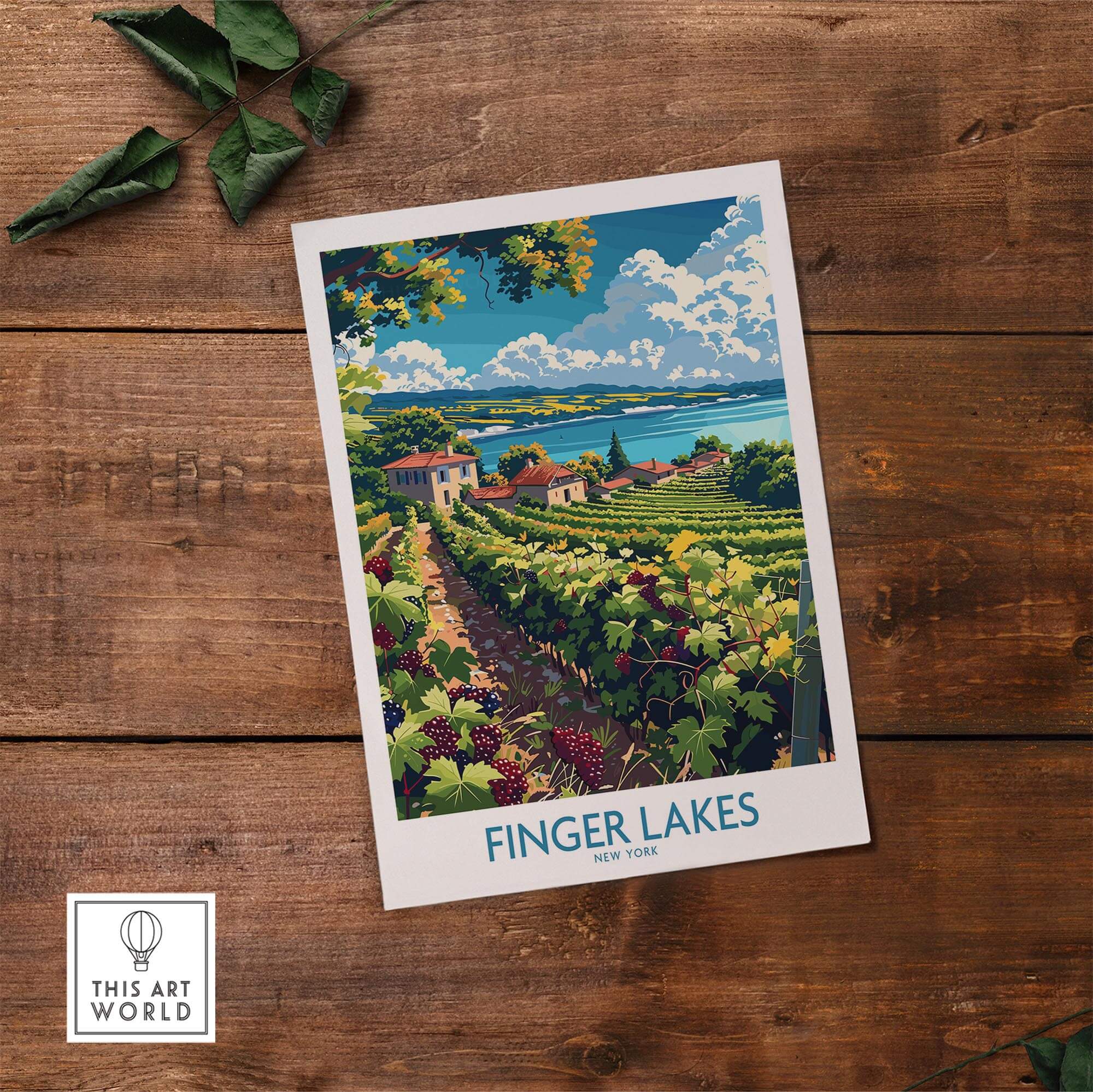 Finger Lakes Poster - Wine Region featuring vineyards and landscapes of New York’s wine country.
