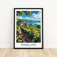 Finger Lakes Poster - Wine Region featuring scenic vineyards and landscapes of New York's Finger Lakes.